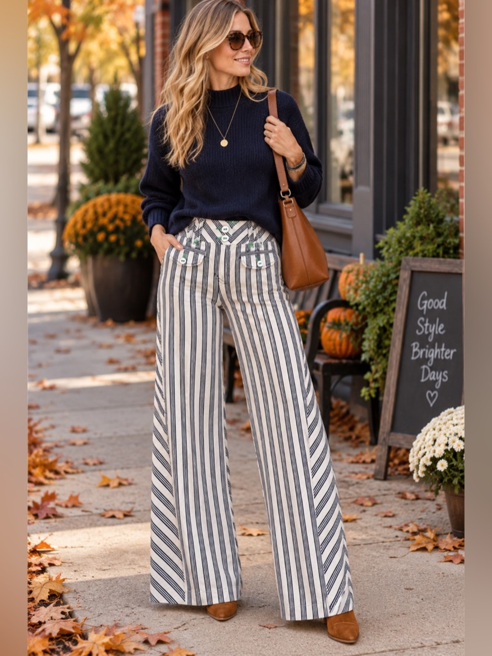 Anthropologie ETT Twa Size 4 Y2K Striped Navy & Cream Low Rise Wide Leg Pants